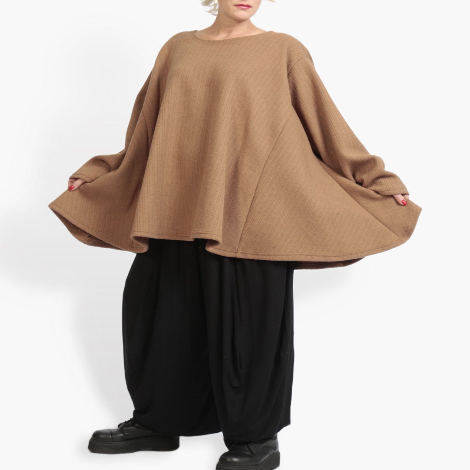  A-Form Bigshirt von AKH Fashion aus Materialmix, 0960.00593, Camel, Unifarben, Ausgefallen