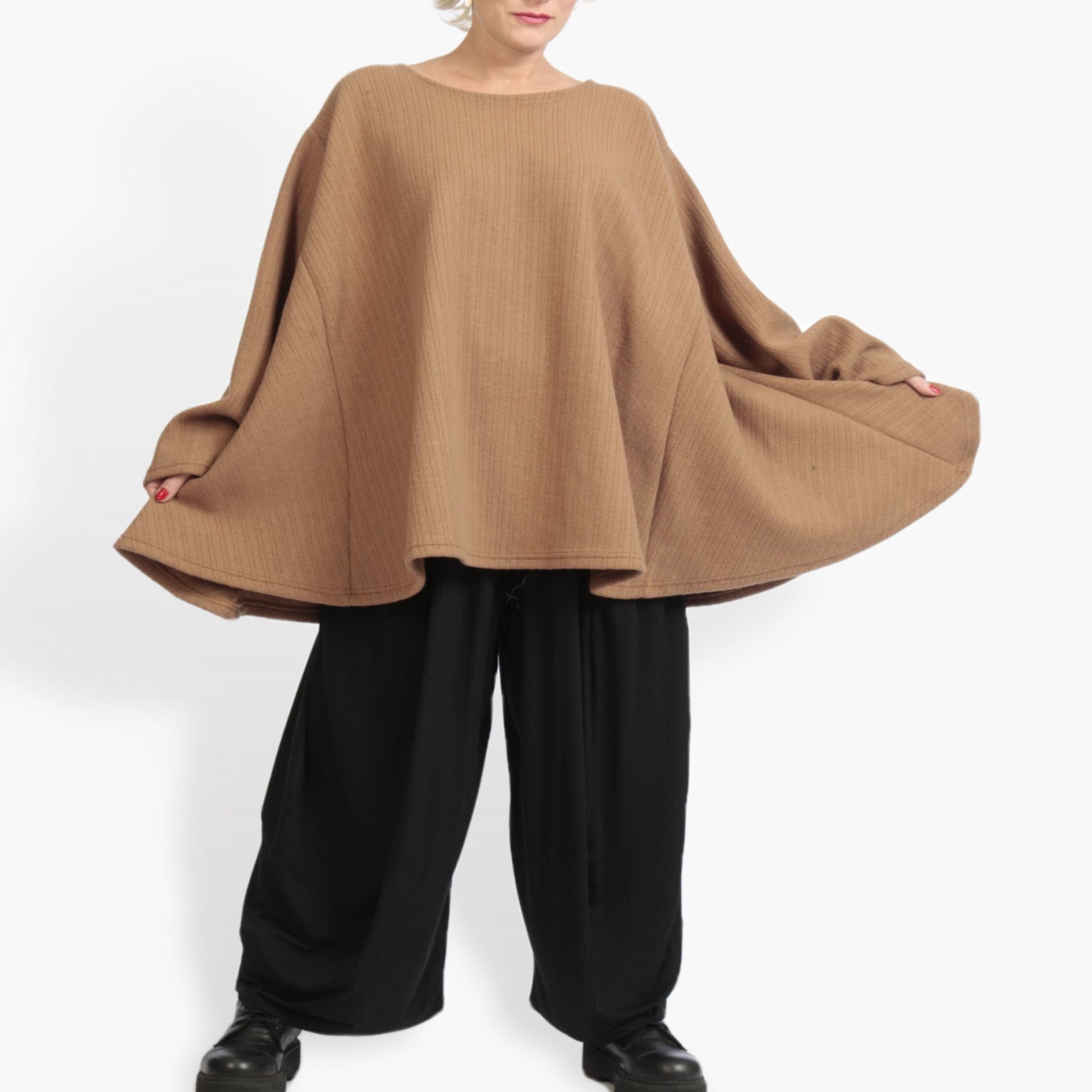  A-Form Bigshirt von AKH Fashion aus Materialmix, 0960.00593, Camel, Unifarben, Ausgefallen