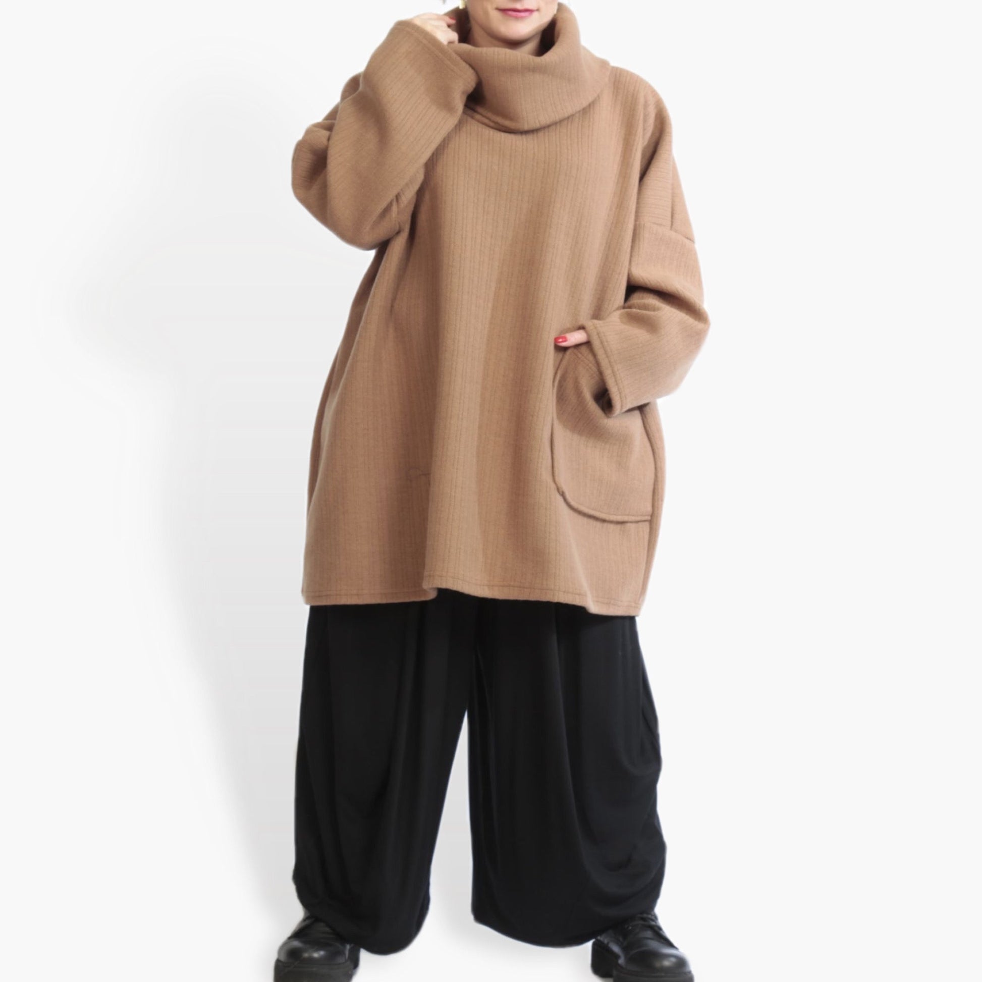  Bigshirt von AKH Fashion aus Materialmix in kastiger Form, 0960.06827, Camel, Schick, Modern