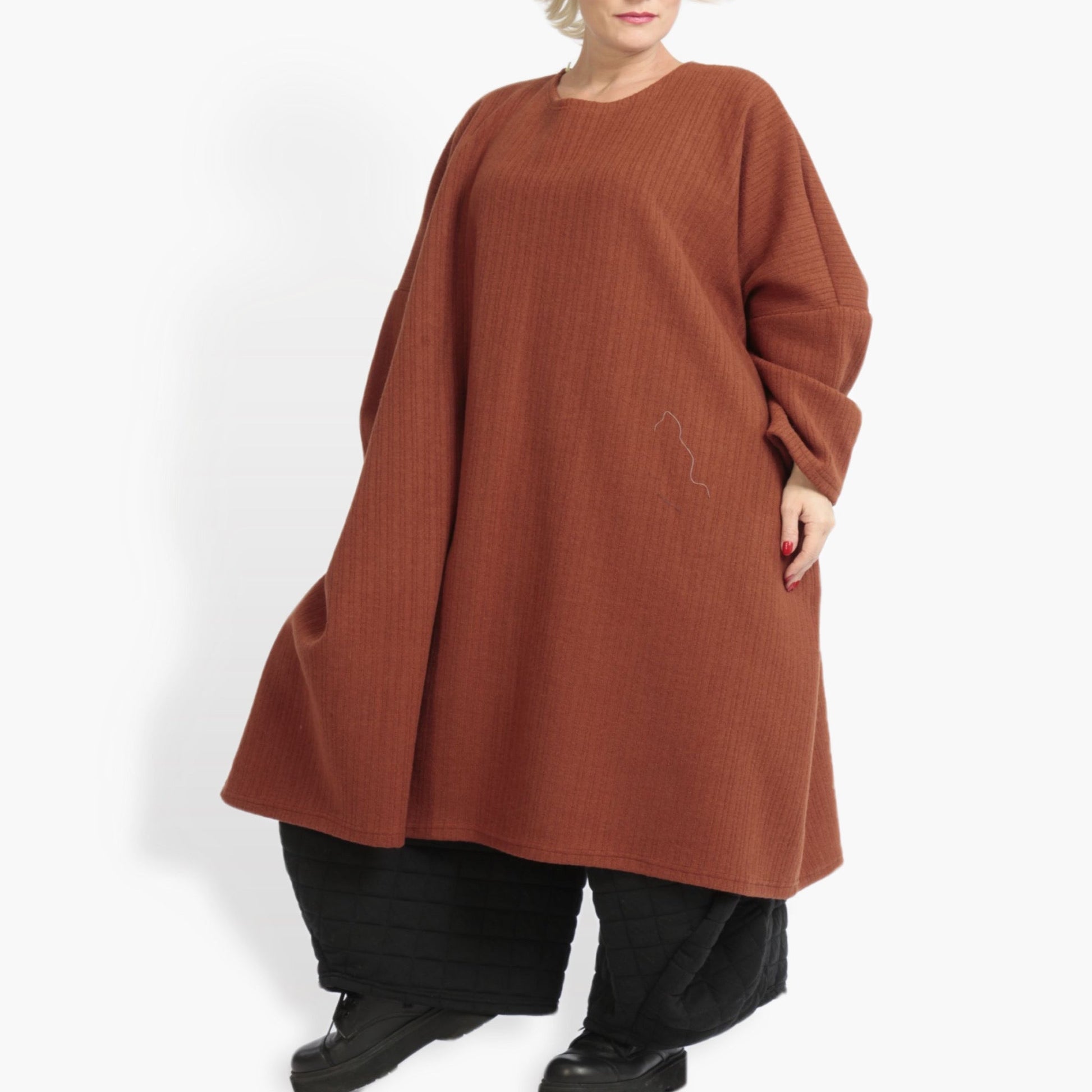  Kleid von AKH Fashion aus Materialmix in gerader Form, 0960.06870, Terracotta, Ausgefallen