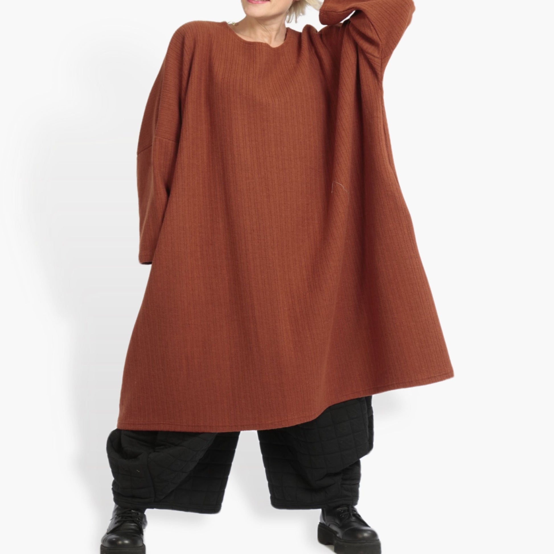  Kleid von AKH Fashion aus Materialmix in gerader Form, 0960.06870, Terracotta, Ausgefallen