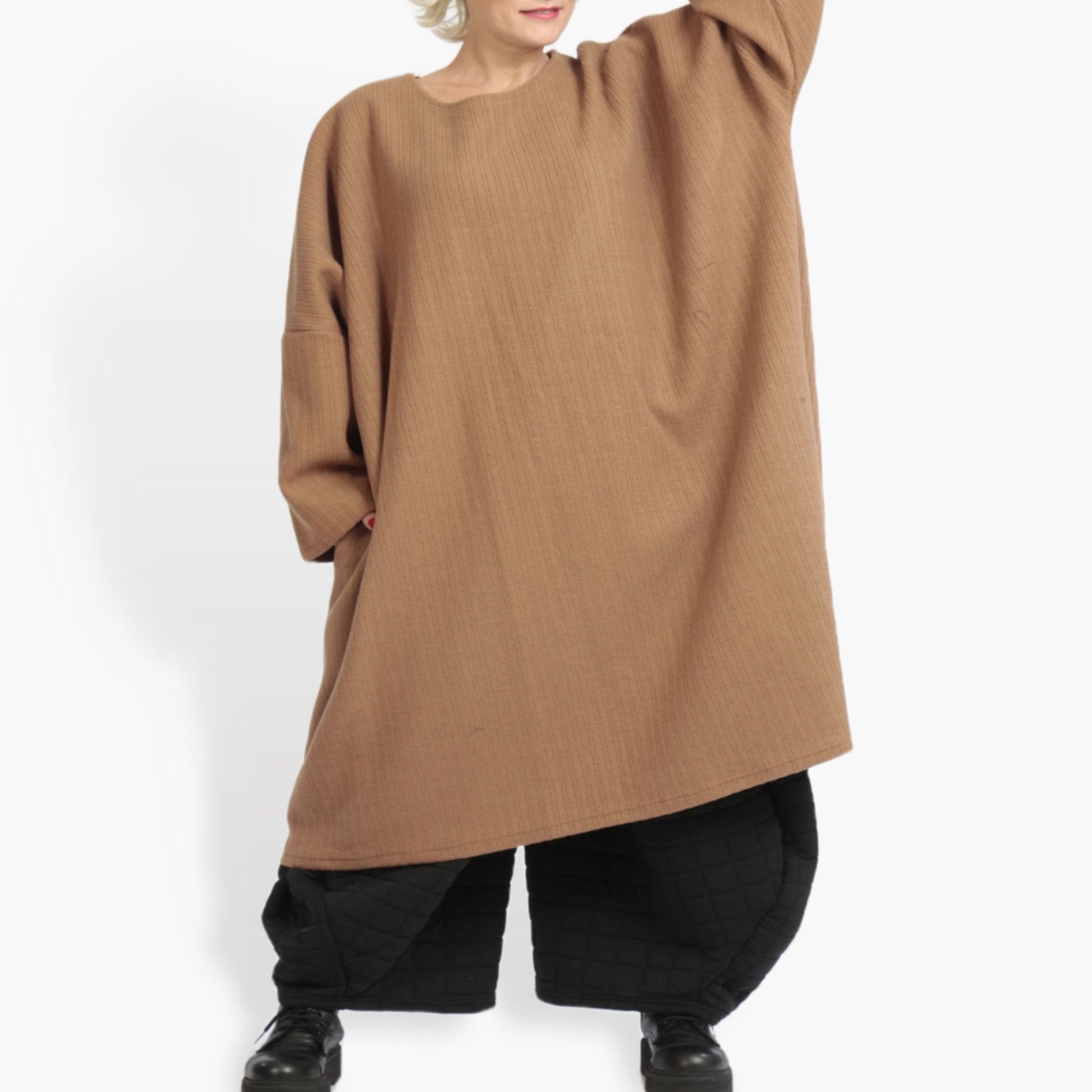  Kleid von AKH Fashion aus Materialmix in gerader Form, 0960.06870, Camel, Schick, Modern