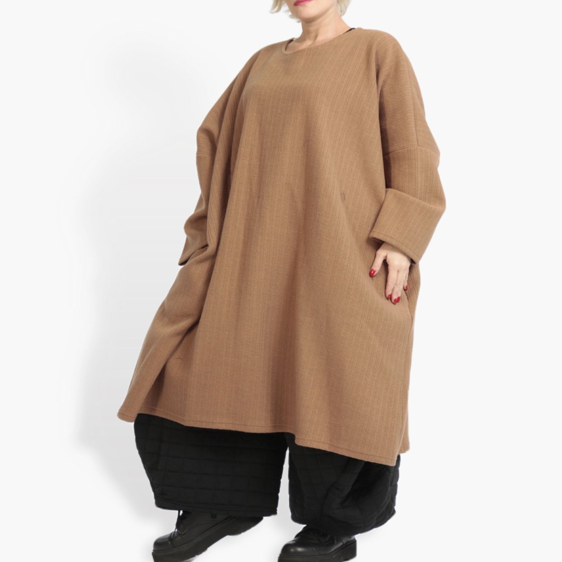  Kleid von AKH Fashion aus Materialmix in gerader Form, 0960.06870, Camel, Schick, Modern