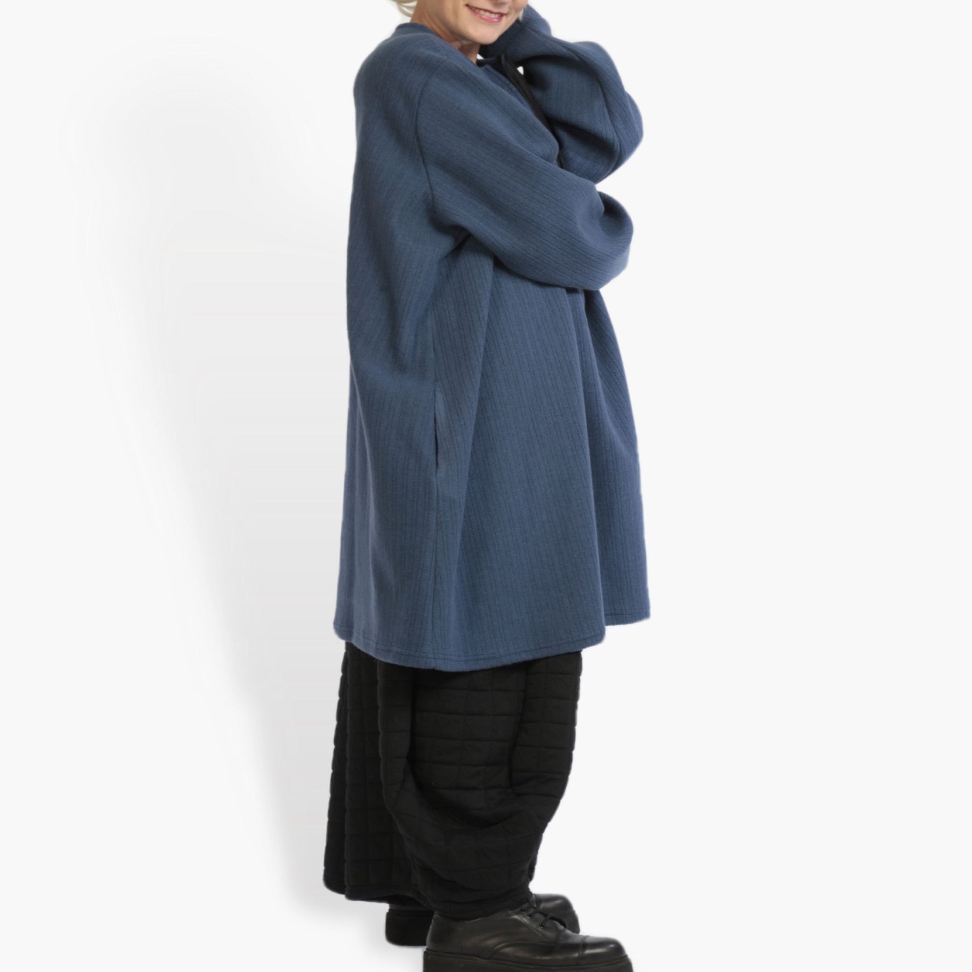  Bigshirt von AKH Fashion aus Materialmix in kastiger Form, 0960.06818, Blau, Schick, Modern