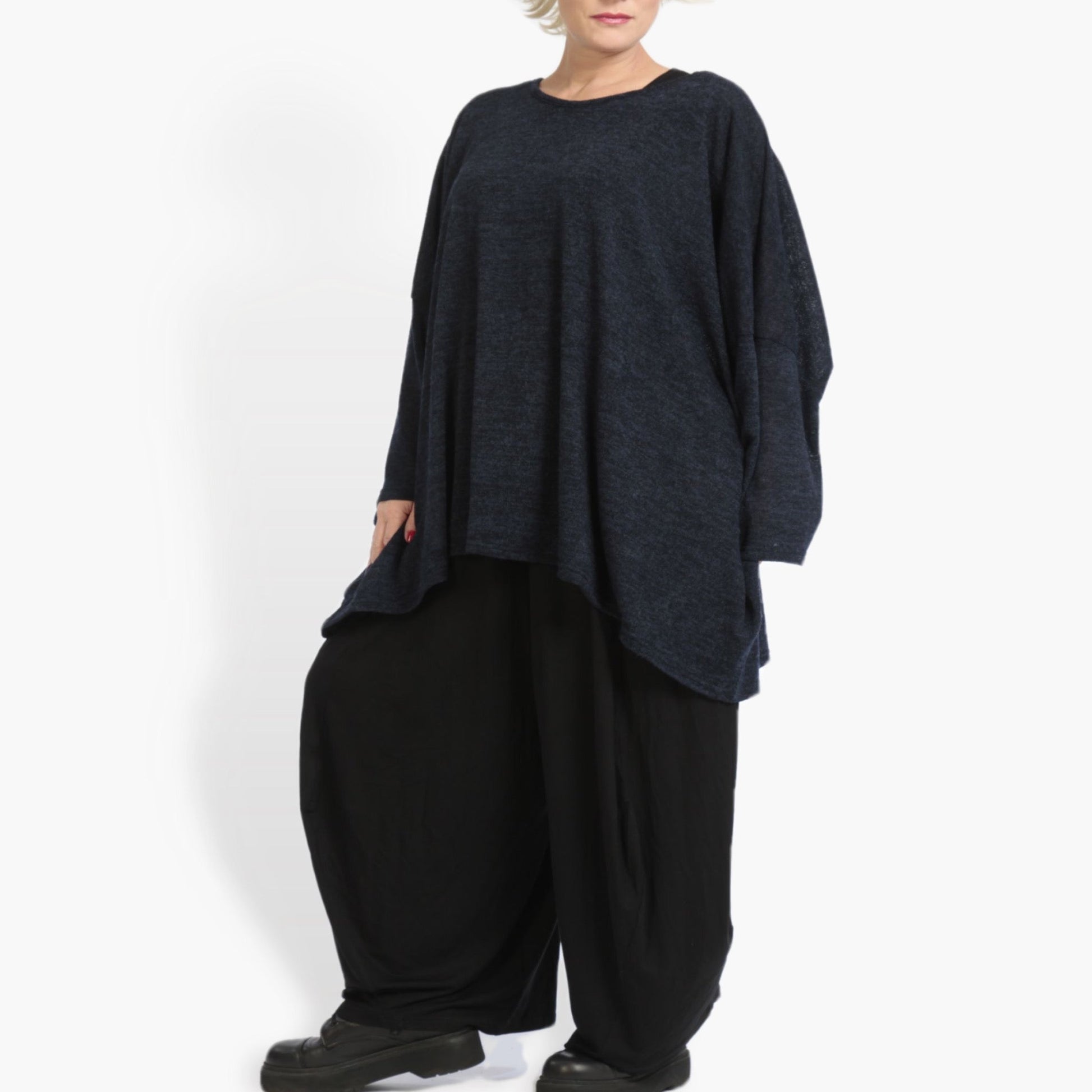  Bigshirt von AKH Fashion aus Materialmix in kastiger Form, 0961.06648, Dunkelblau, Schick