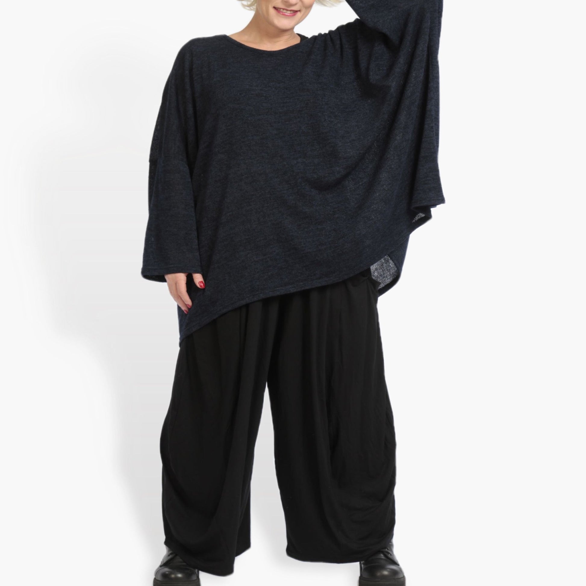  Bigshirt von AKH Fashion aus Materialmix in kastiger Form, 0961.06648, Dunkelblau, Schick