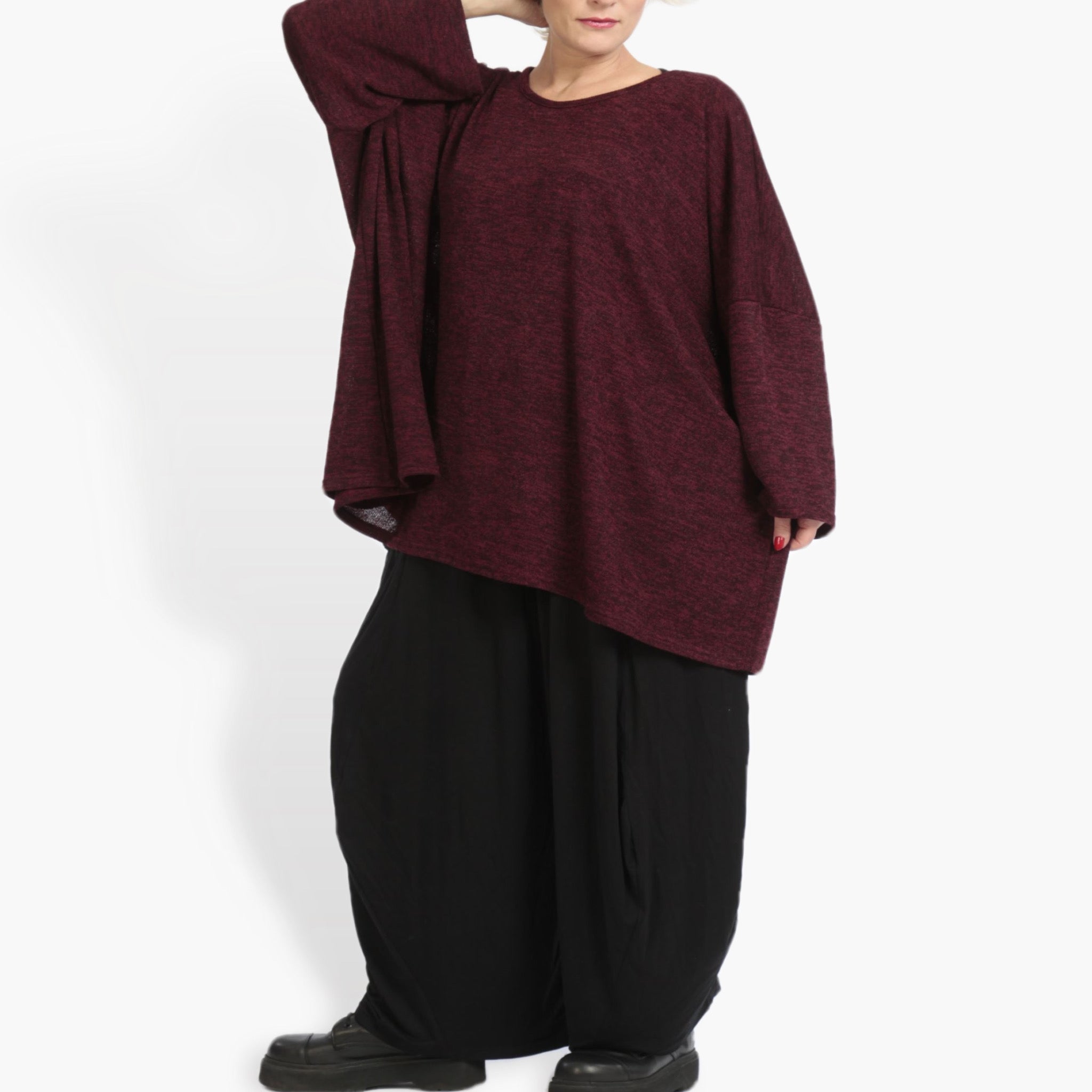  AKH Fashion Bigshirt in kastiger Form, aus Materialmix, 0961.06648, Weinrot, Schick, Modern