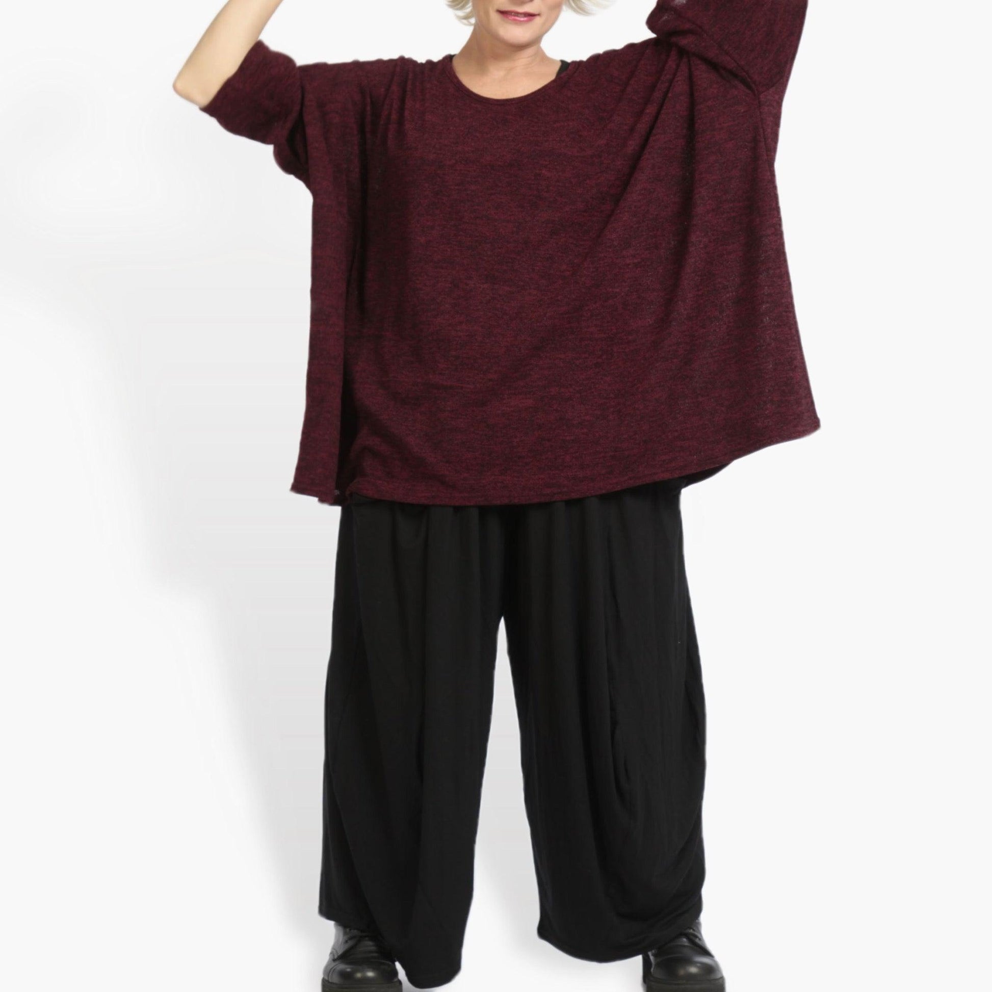  Bigshirt von AKH Fashion aus Materialmix in kastiger Form, 0961.06648, Weinrot, Ausgefallen