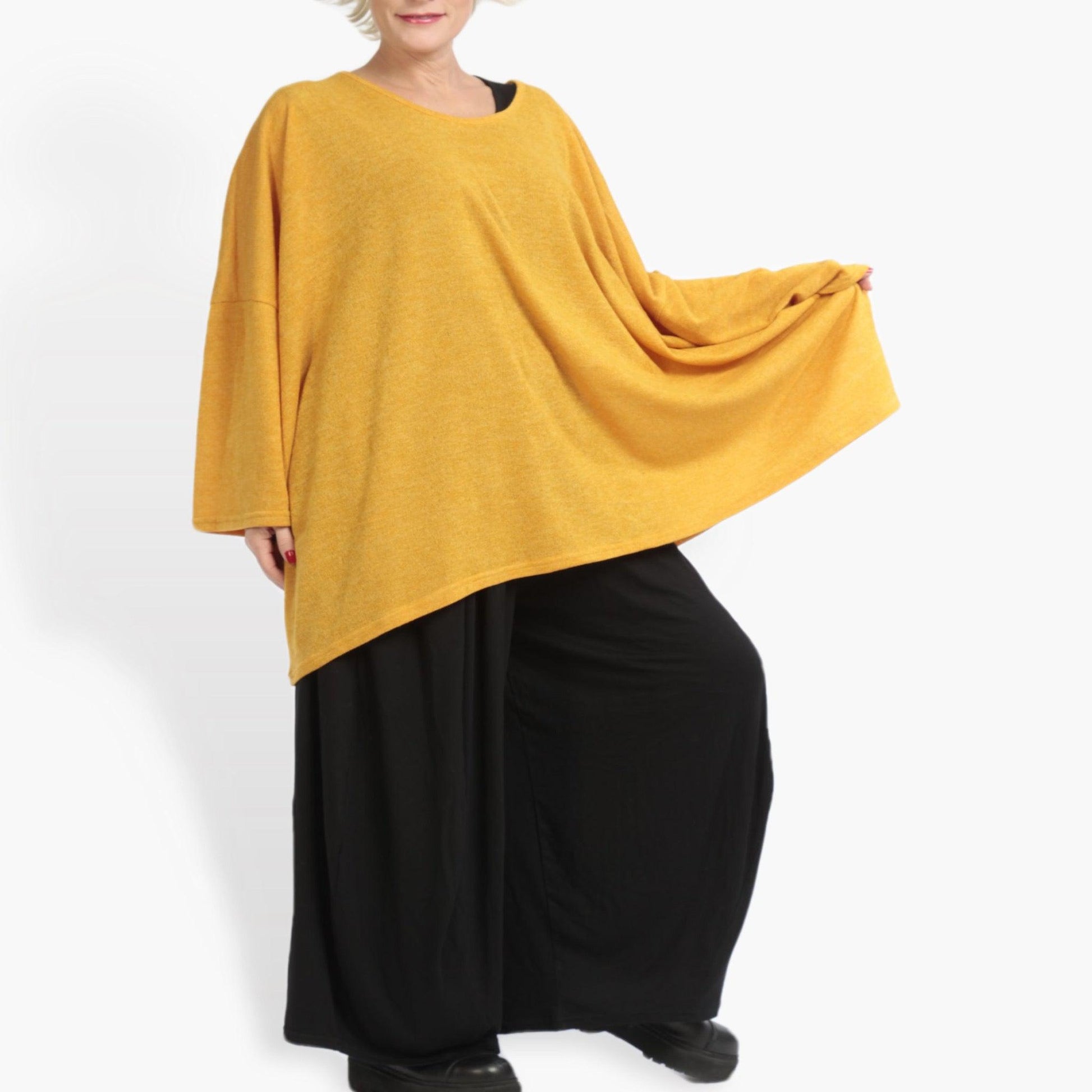  Bigshirt von AKH Fashion aus Materialmix in kastiger Form, 0961.06648, Senf, Schick, Modern