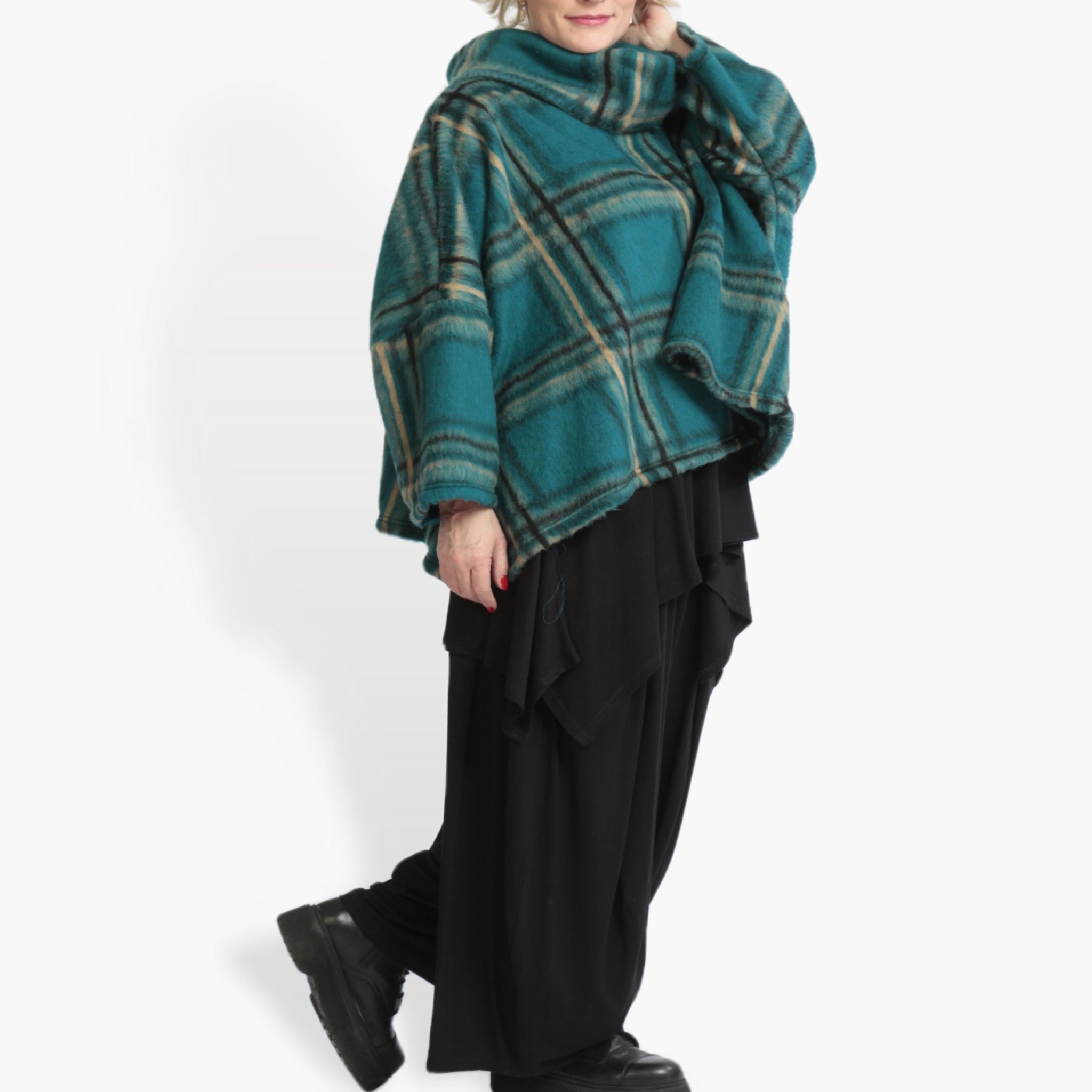  AKH Fashion Bigshirt in kastiger Form, aus Materialmix, 0973.03019, Petrol-Multi, Kariert